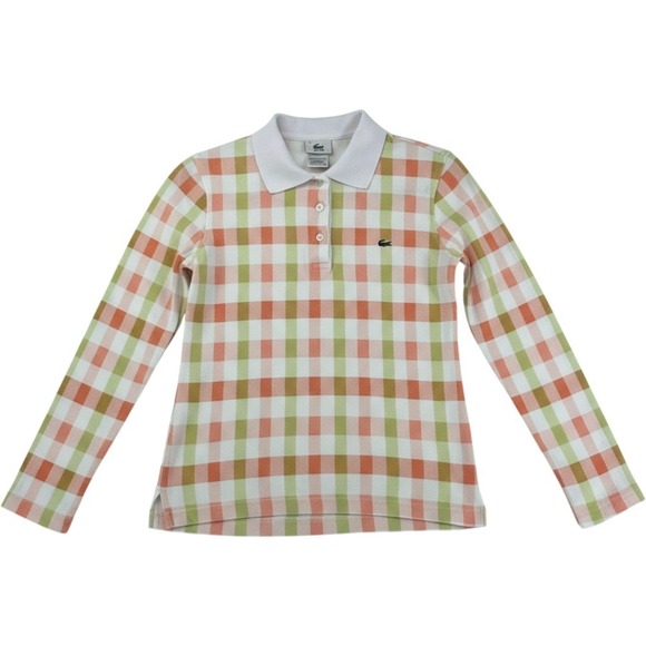 Lacoste Tops - Rare Lacoste Gingham Polo Shirt Women's XS Orange Chartreuse Preppy EUC